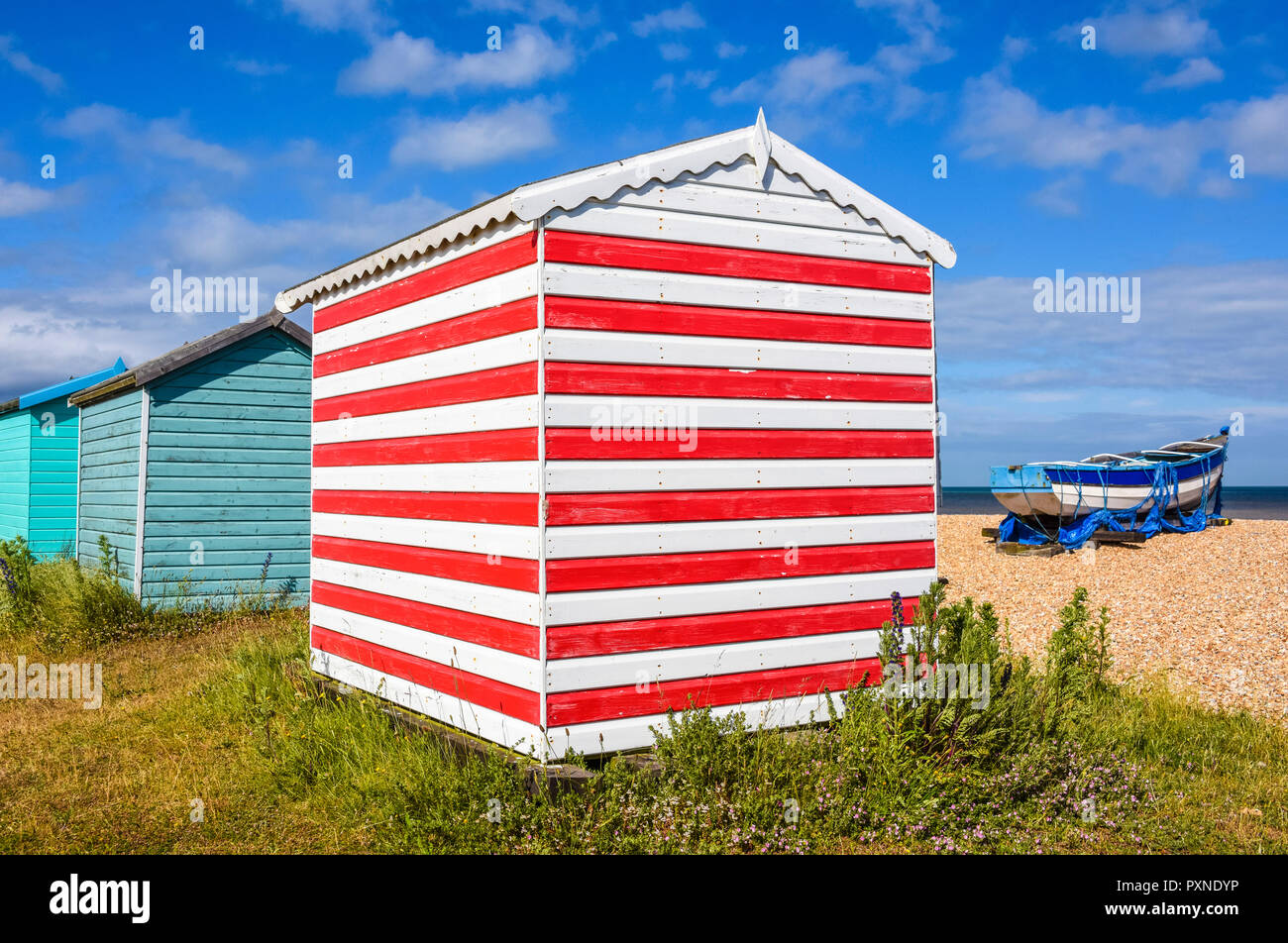 Cabañas de playa en Littlestone, Kent, Inglaterra Foto de stock