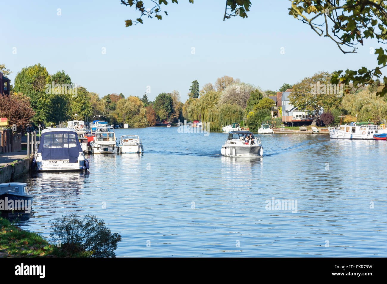Paseo en bote por el Río Támesis, Old Windsor, Berkshire, Inglaterra, Reino Unido Foto de stock