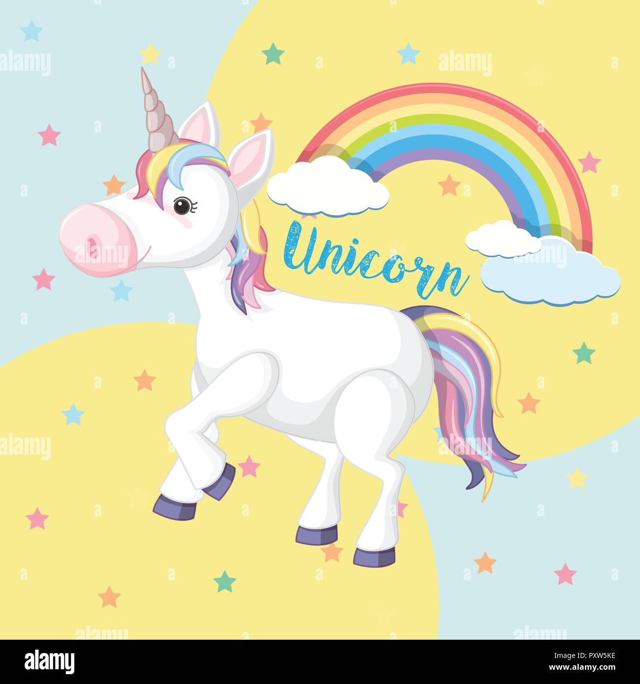 Un colorido Unicornio en Cute ilustración de fondo Imagen Vector de stock -  Alamy
