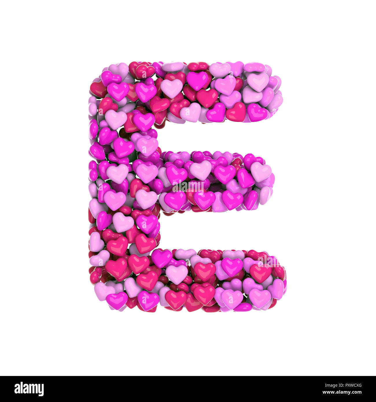 Valentine Letra E Capital 3d Corazones De Color Rosa Font