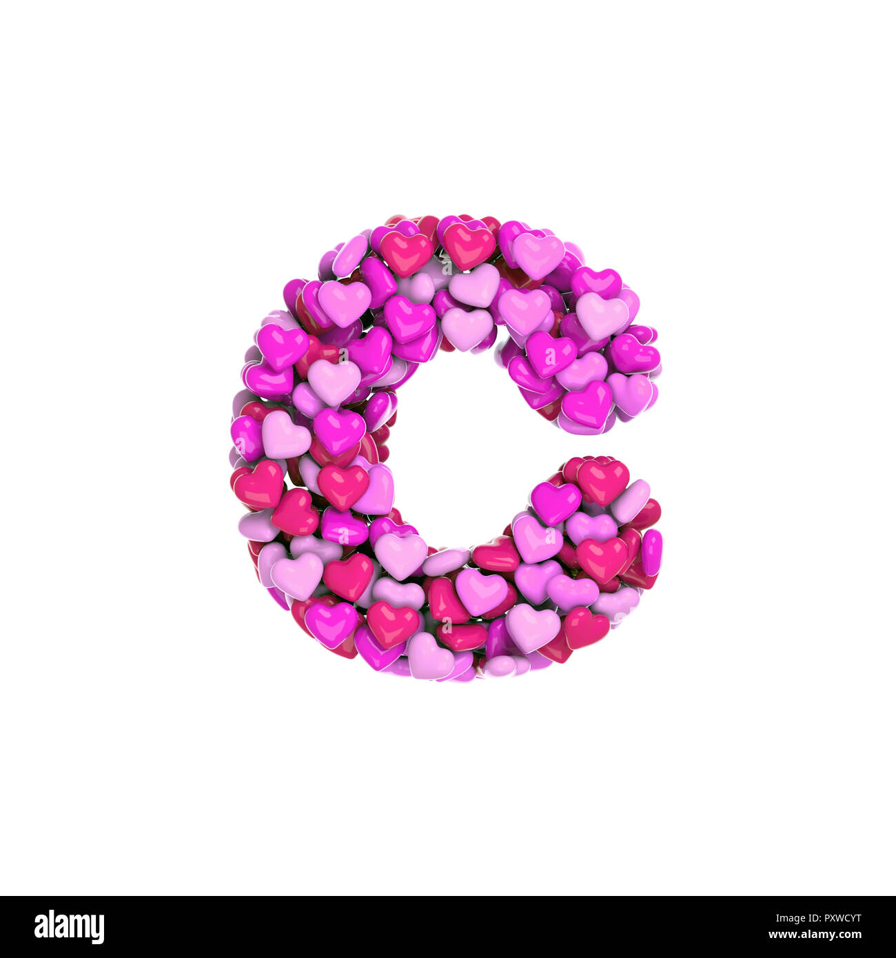 Valentine Letra C 3d Pequeños Corazones De Color Rosa Font