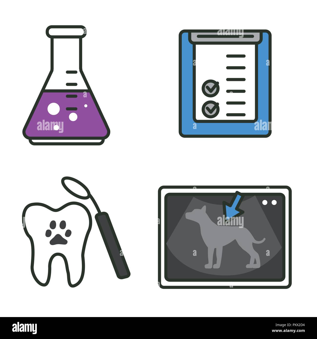 Iconos de veterinaria plana conjunto. Se utiliza para móviles y web UI,  conjunto de elementos aislados veterinarios básicos ilustración vector 054  Imagen Vector de stock - Alamy