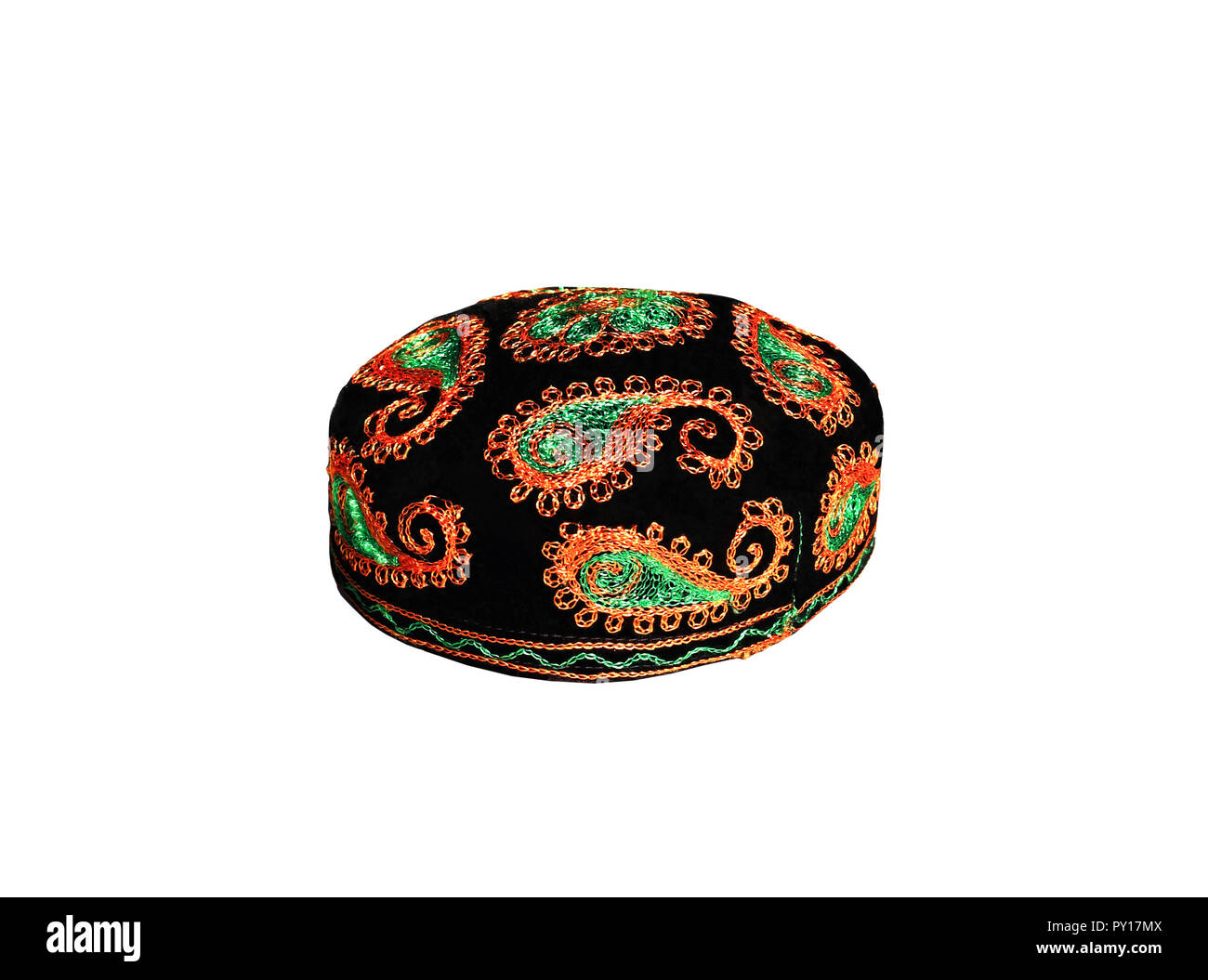 Hembra o Macho tocado de pueblos turcos hecha de fieltro negro con apliques  multicolor Fotografía de stock - Alamy