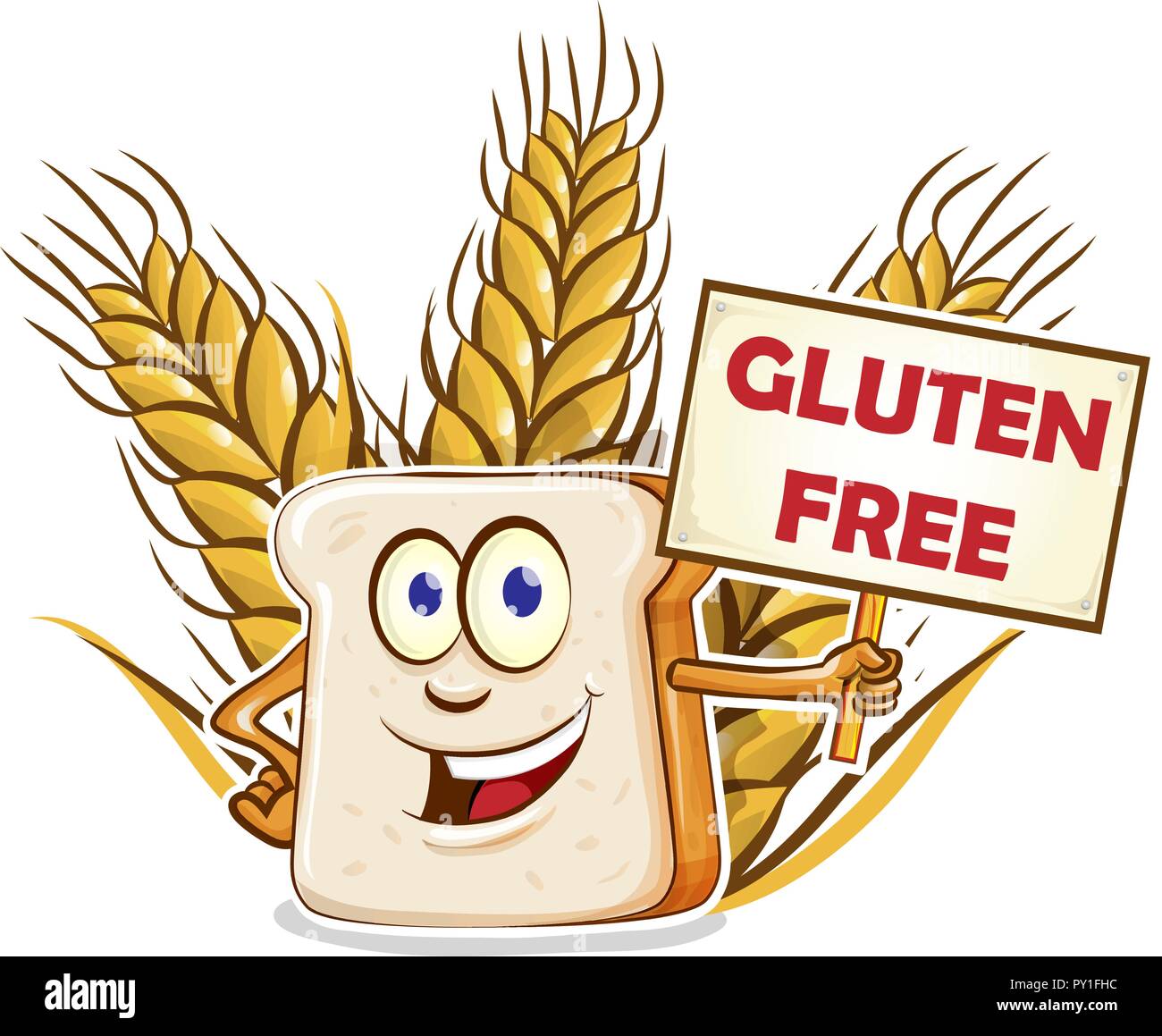 Pan sin gluten con mascota de dibujos animados cartel Imagen Vector de