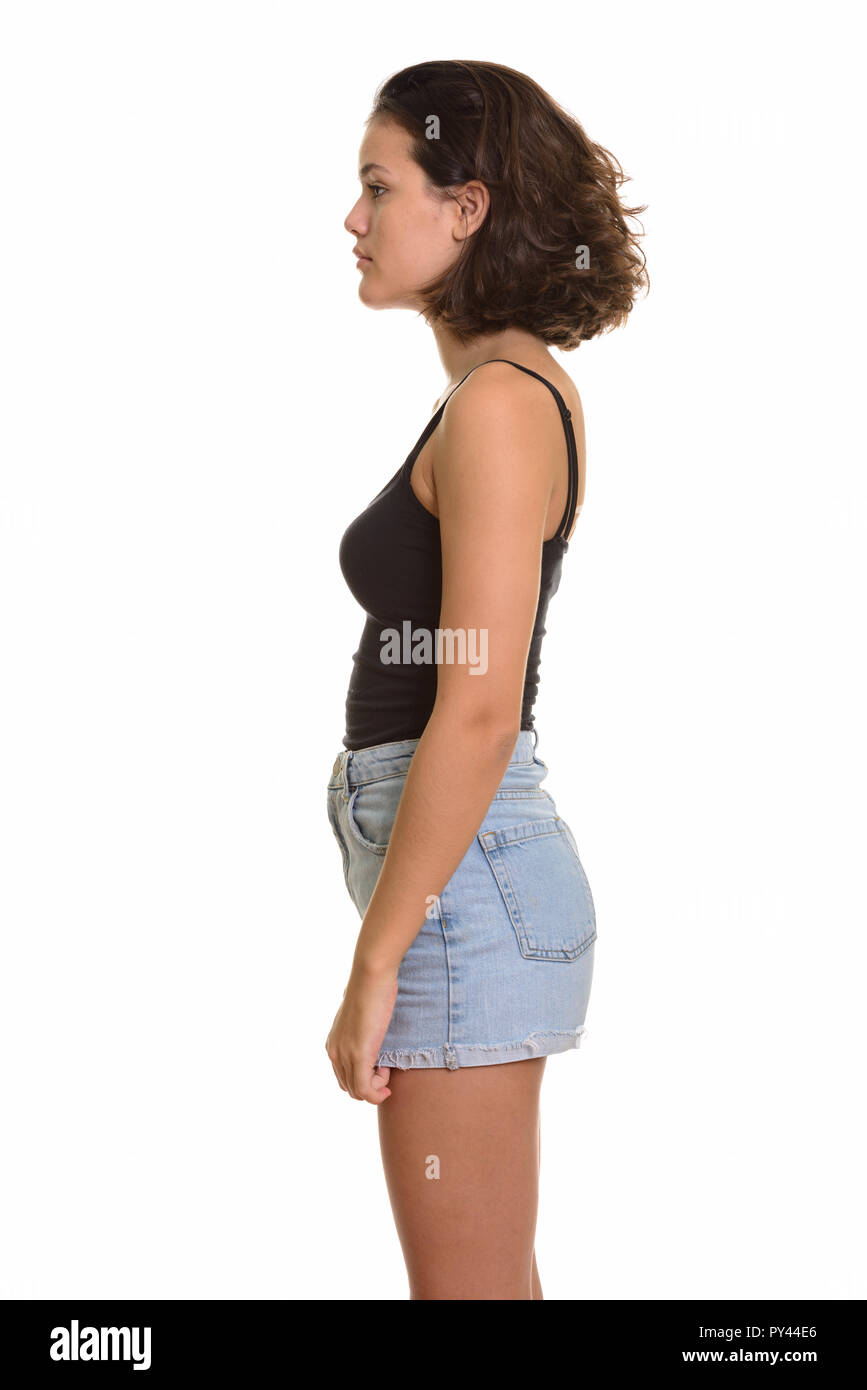 Vista de perfil de la hermosa joven adolescente Caucásico Foto de stock