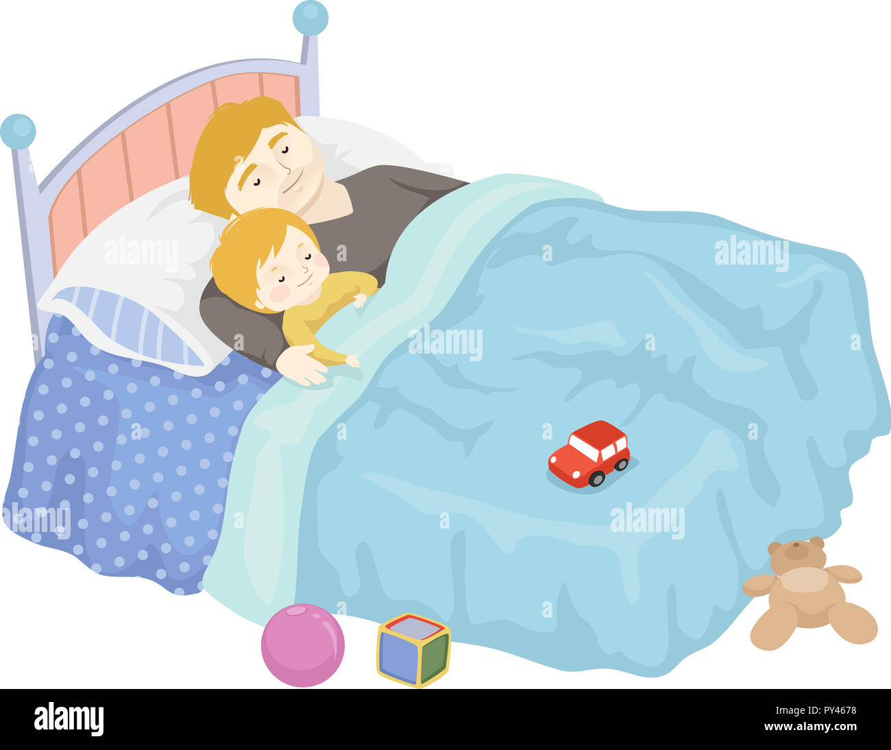Ilustracion De Un Nino Chico Durmiendo Con Su Padre En La Cama Fotografia De Stock Alamy