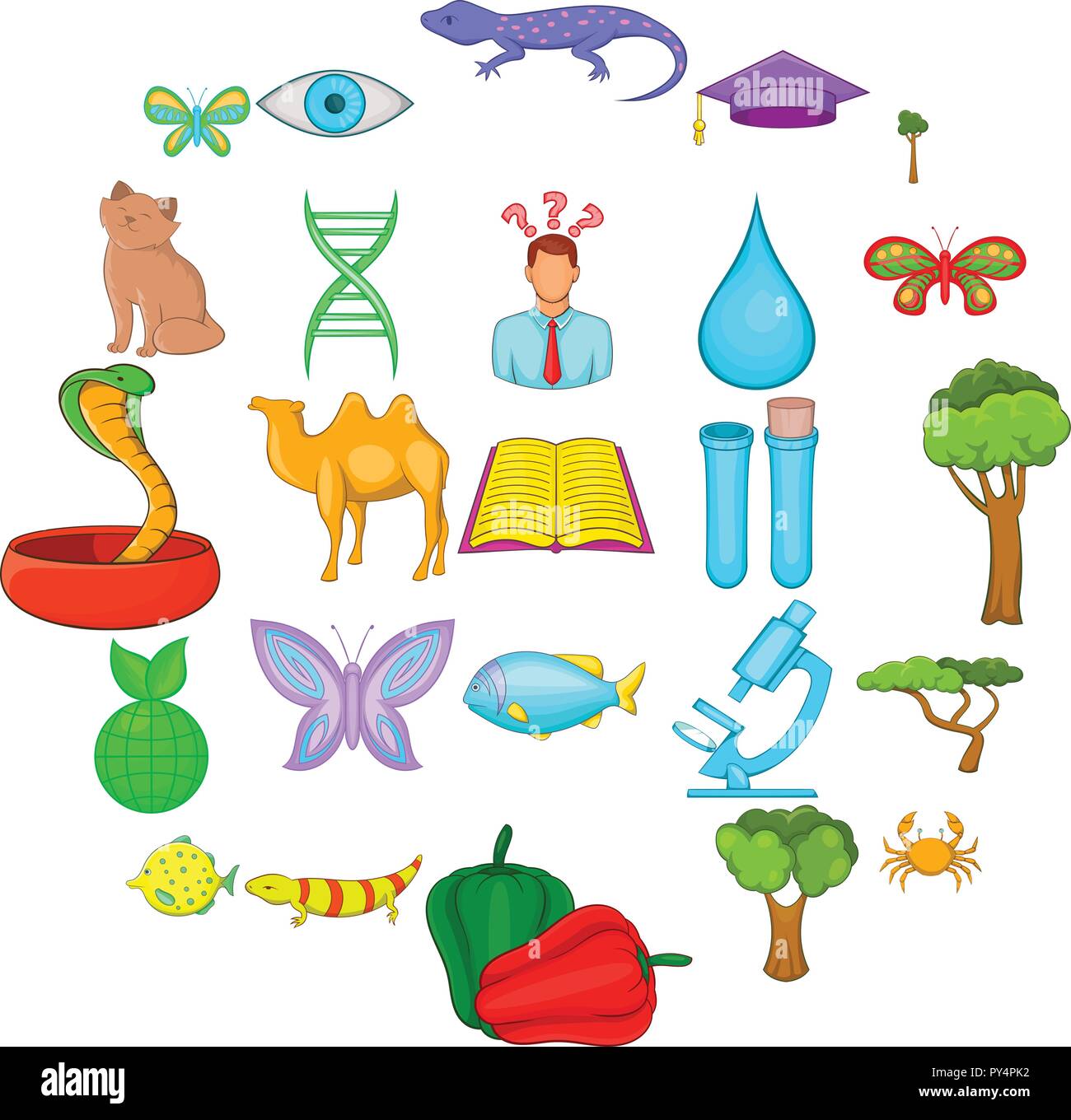 Científicos de Biología, conjunto de iconos de estilo de dibujos animados  Imagen Vector de stock - Alamy
