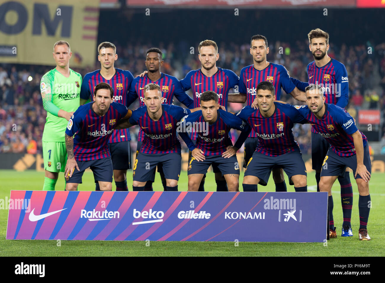 20 de octubre; la línea de equipo del FC Barcelona durante el 2018/2019 LaLiga Santander Round 8 partido entre el FC Barcelona y el Sevilla FC en el Camp Nou de Octubre Foto de stock
