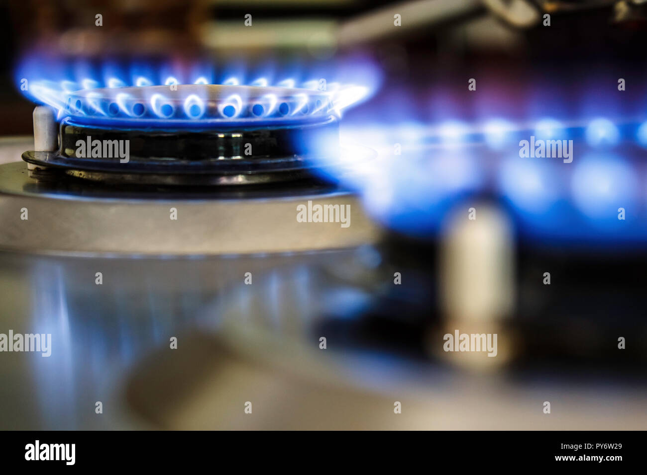 Fogones De Cocina En Un Quemador Alimentado Por Gas Natural Combustible O  Por Singas Propano Butano. Llama Azul De La Muchedumbre Imagen de archivo -  Imagen de iluminado, avellanador: 236617455