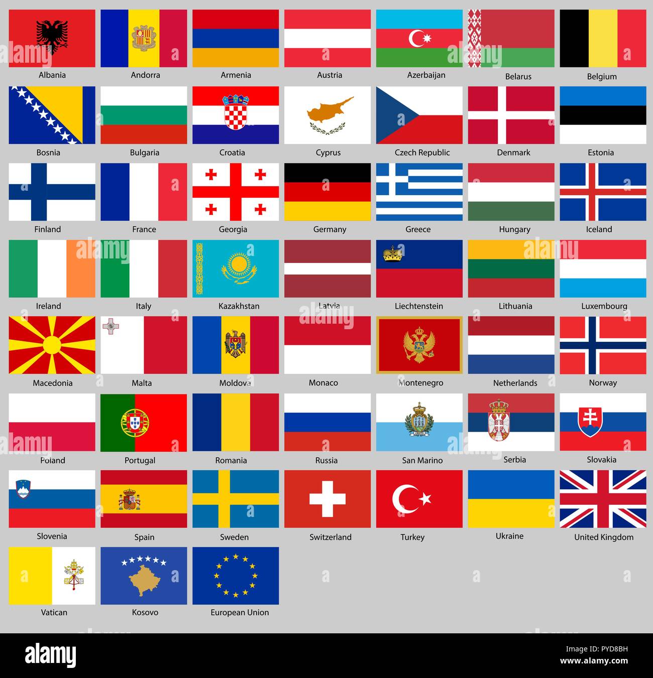 Ilustración vectorial de diferentes países los indicadores establecidos.  Todas las banderas de Europa Imagen Vector de stock - Alamy