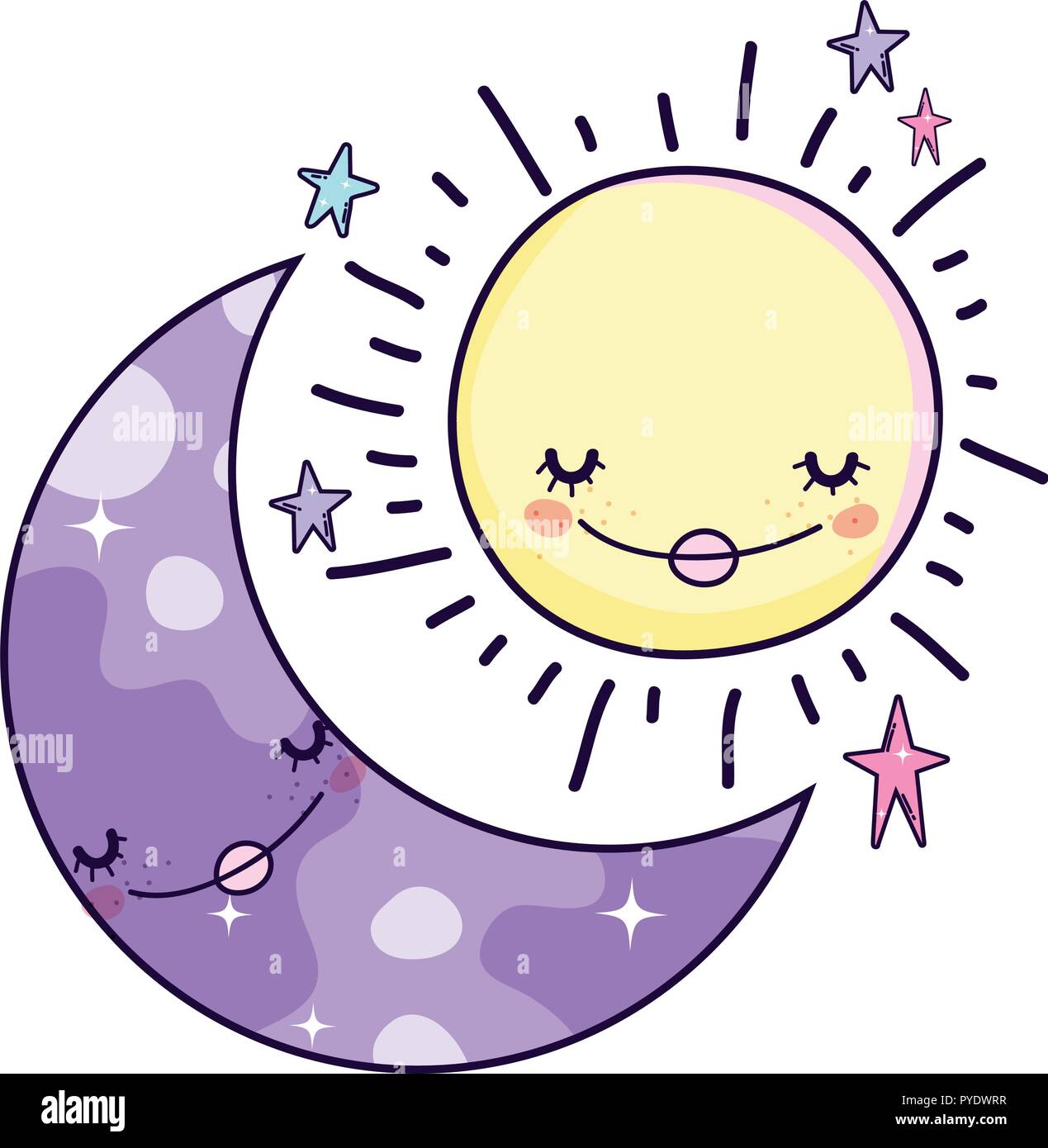 Luna y Sol dibujos animados Imagen Vector de stock - Alamy