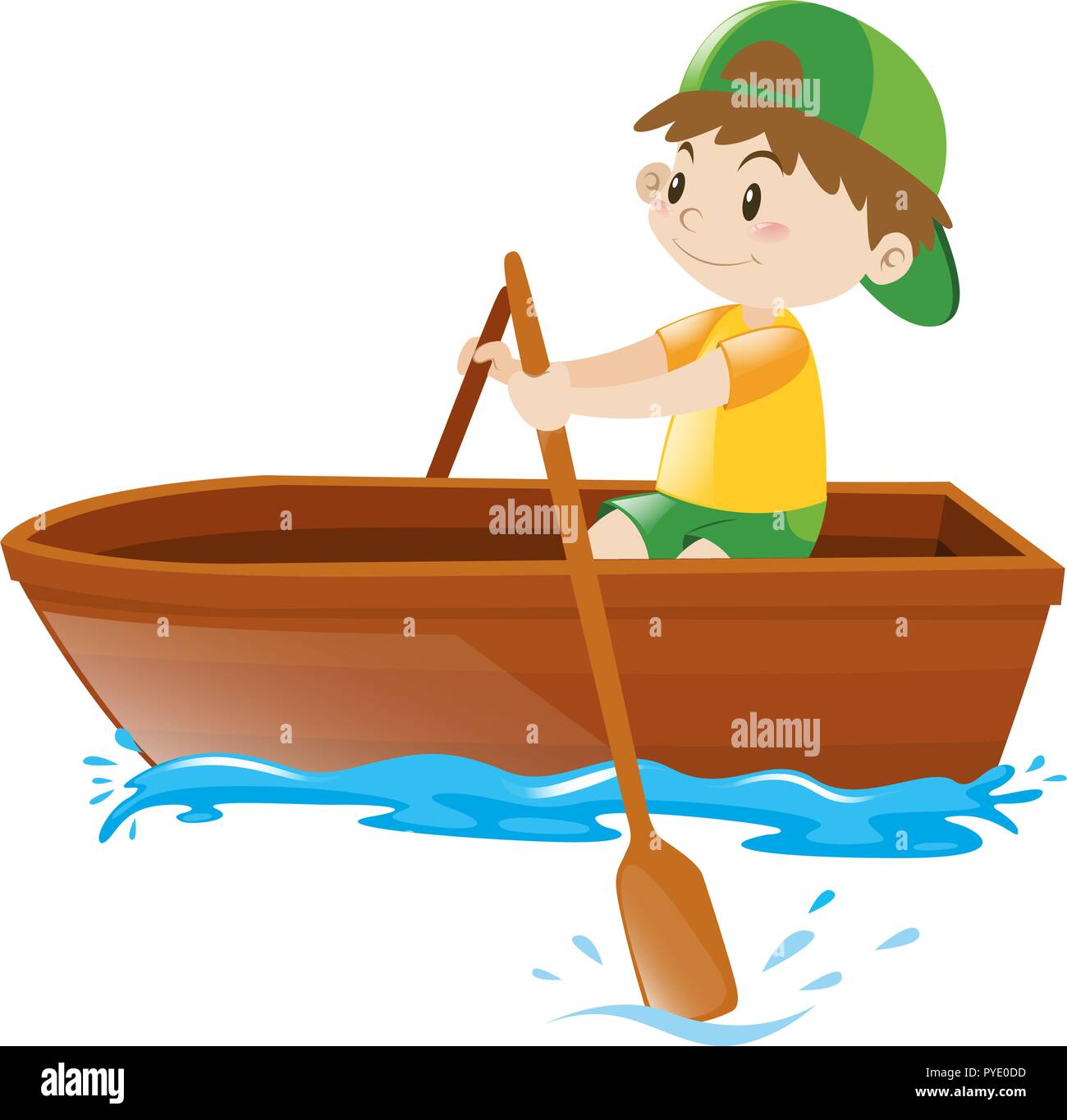 Little Boy bote a remo sola ilustración Ilustración del Vector