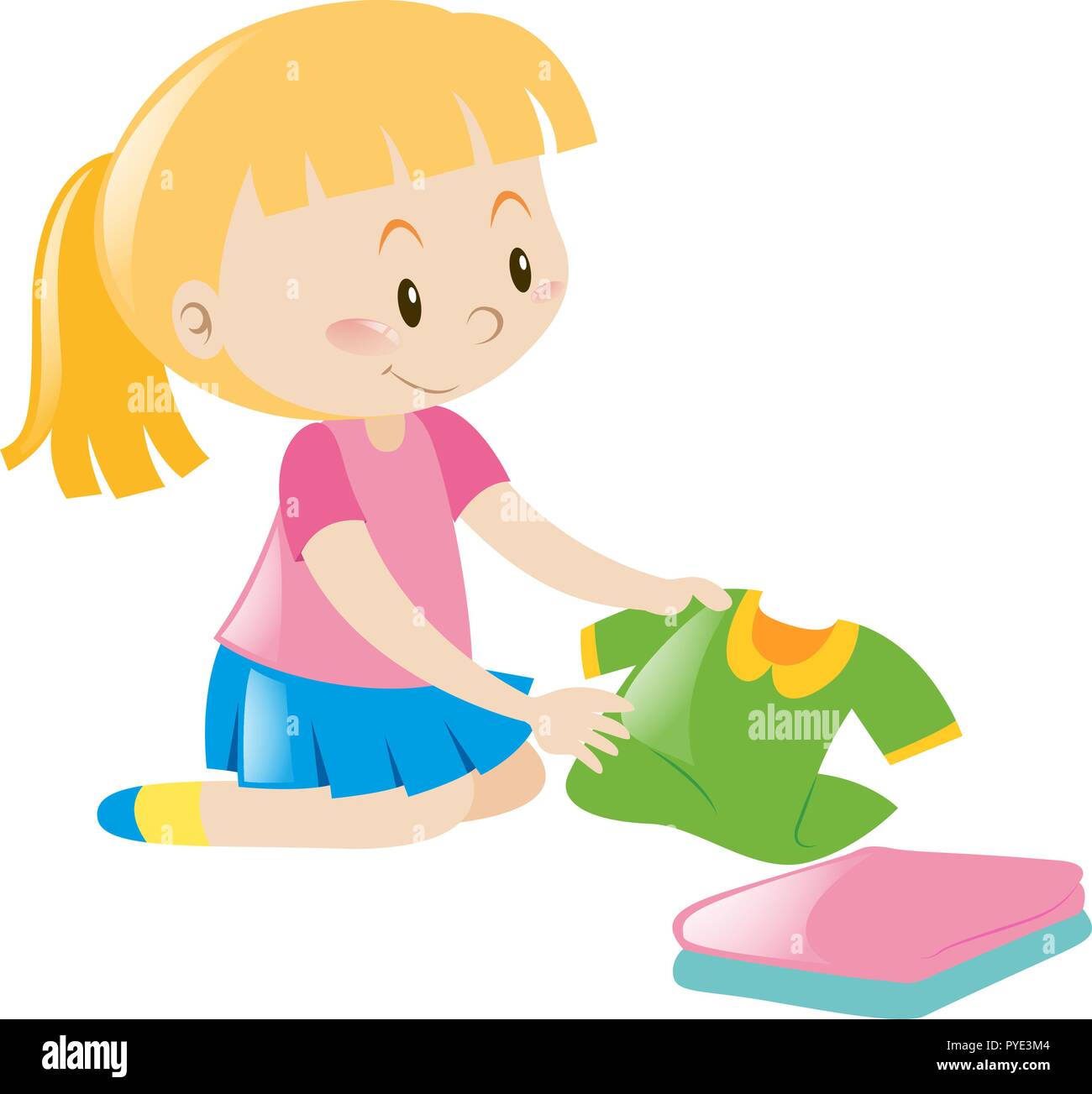 Gracia novela consola Niña en rosa doblar ropa ilustración Imagen Vector de stock - Alamy