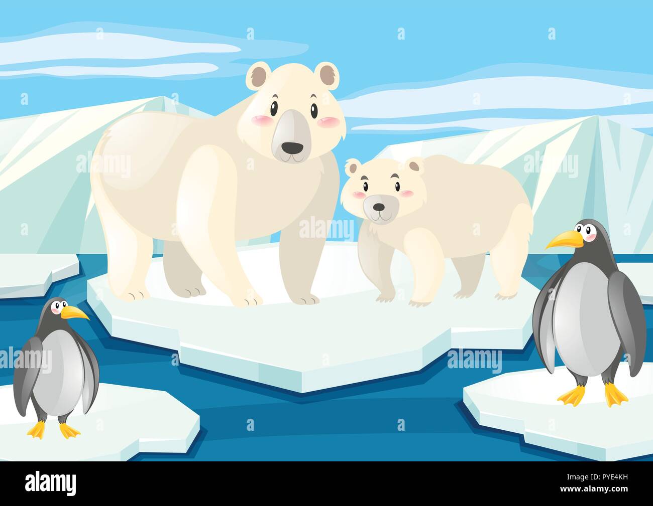 Los osos polares y los pingüinos en el hielo ilustración Ilustración del Vector