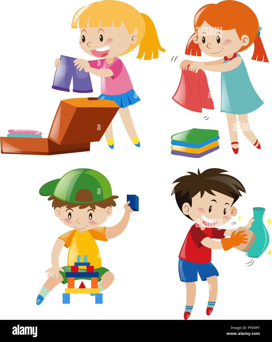 Los niños y las niñas en diferentes acciones ilustración Imagen Vector de  stock - Alamy