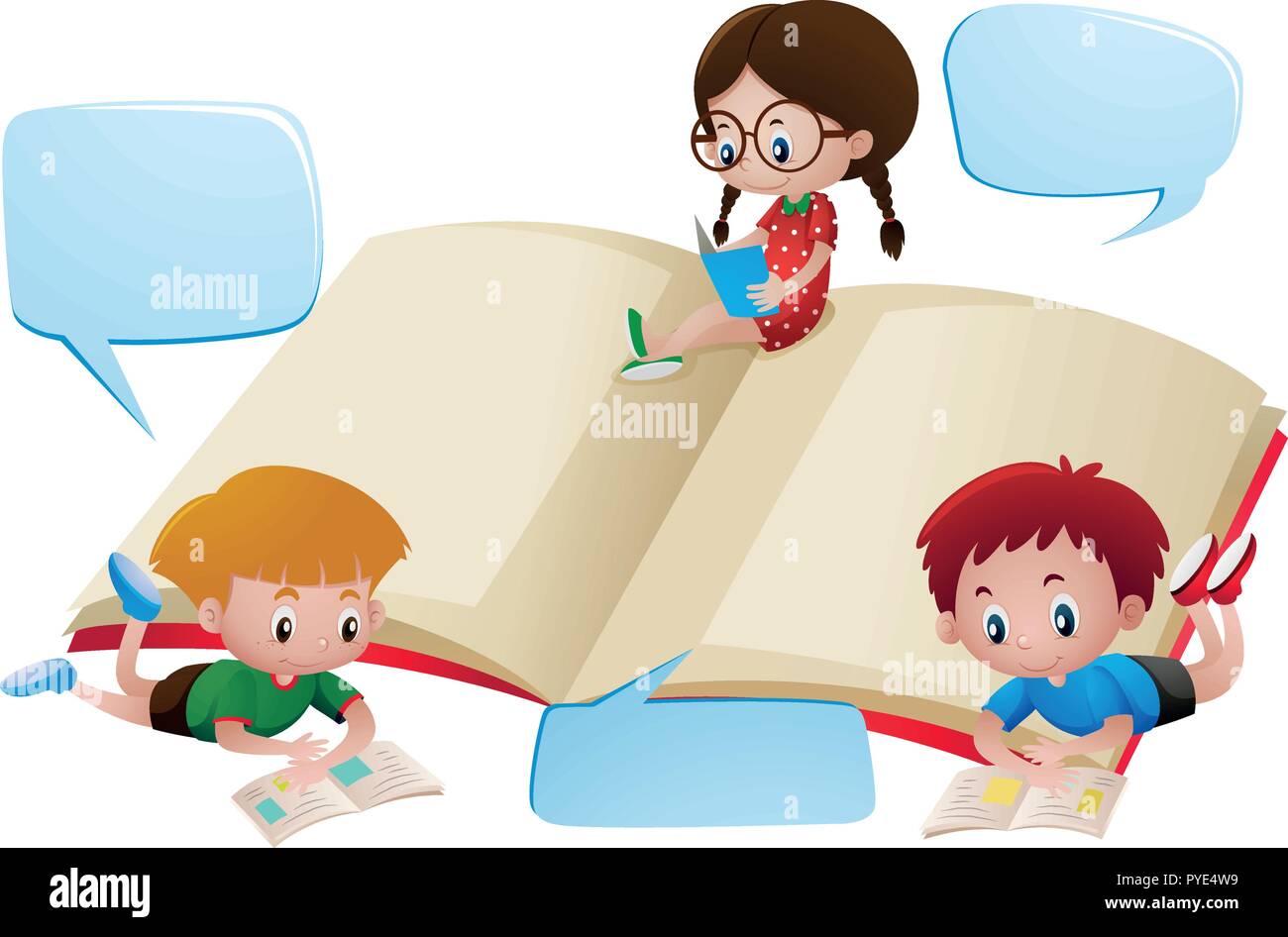Tres Ninos Leyendo Libros Ilustracion Imagen Vector De Stock Alamy