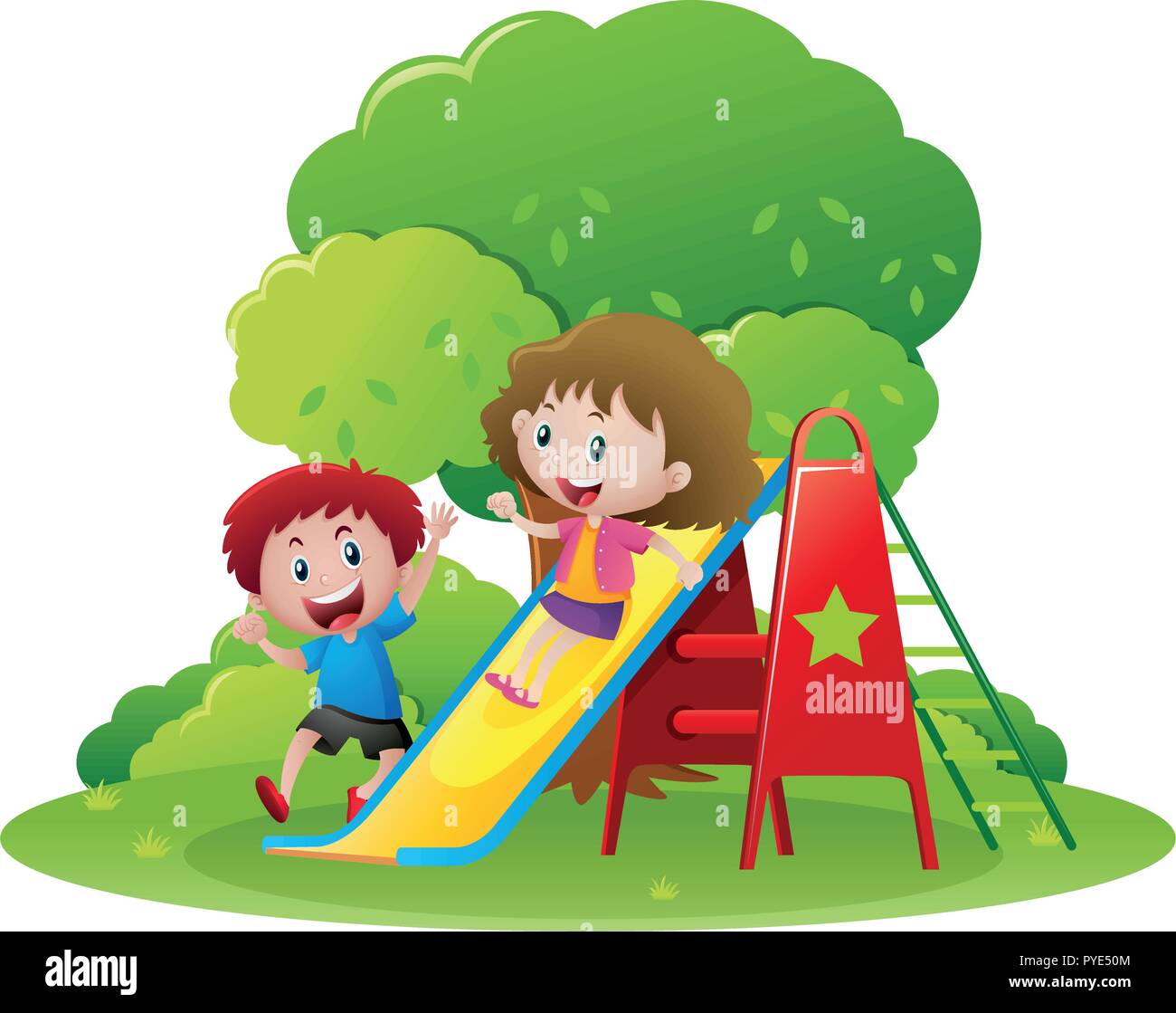 Dos niños jugando en el parque slide ilustración Imagen Vector de stock -  Alamy