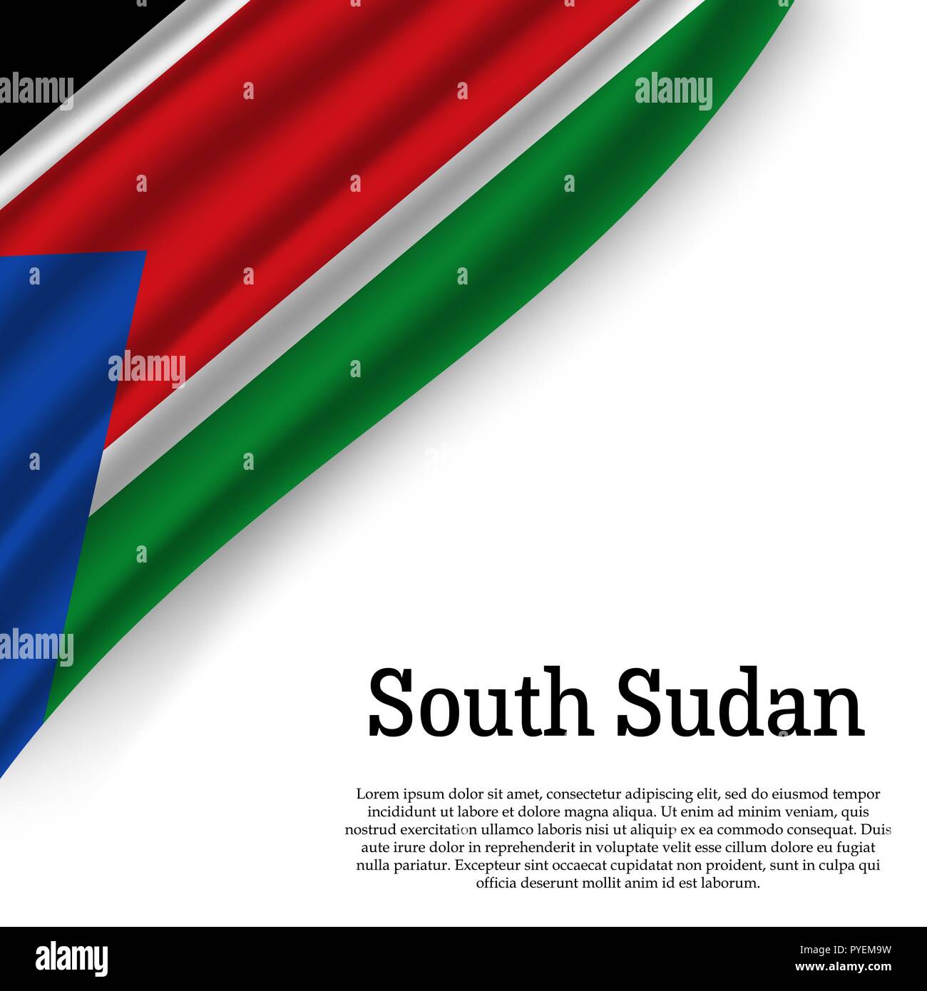 Ondeando La Bandera De Sudán Del Sur Sobre Un Fondo Blanco Plantilla Para El Día De La
