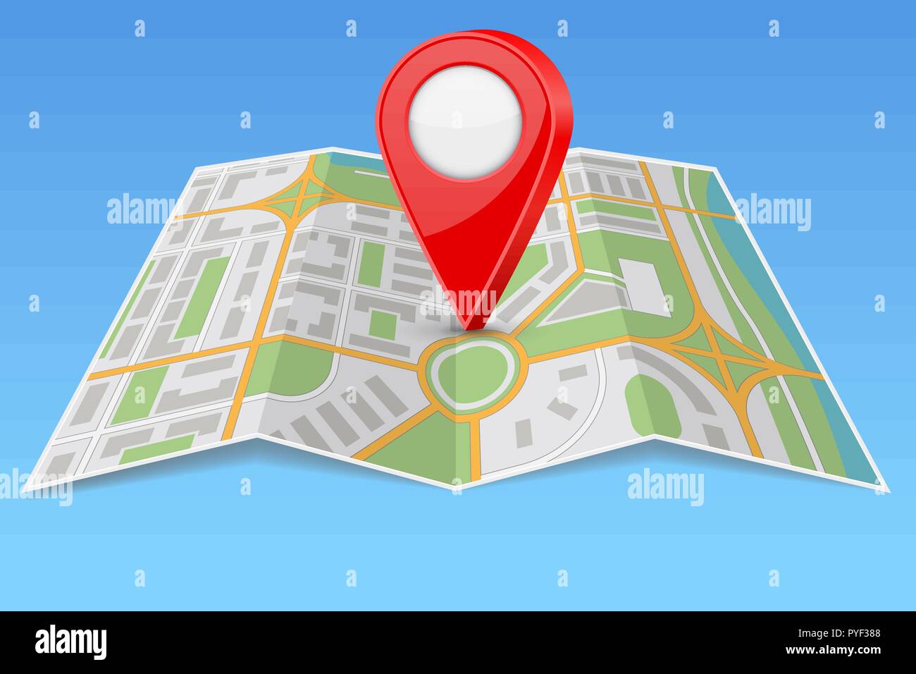 Mapa de la ciudad abstracta papel plegado con marcador de ubicación Ilustración del Vector