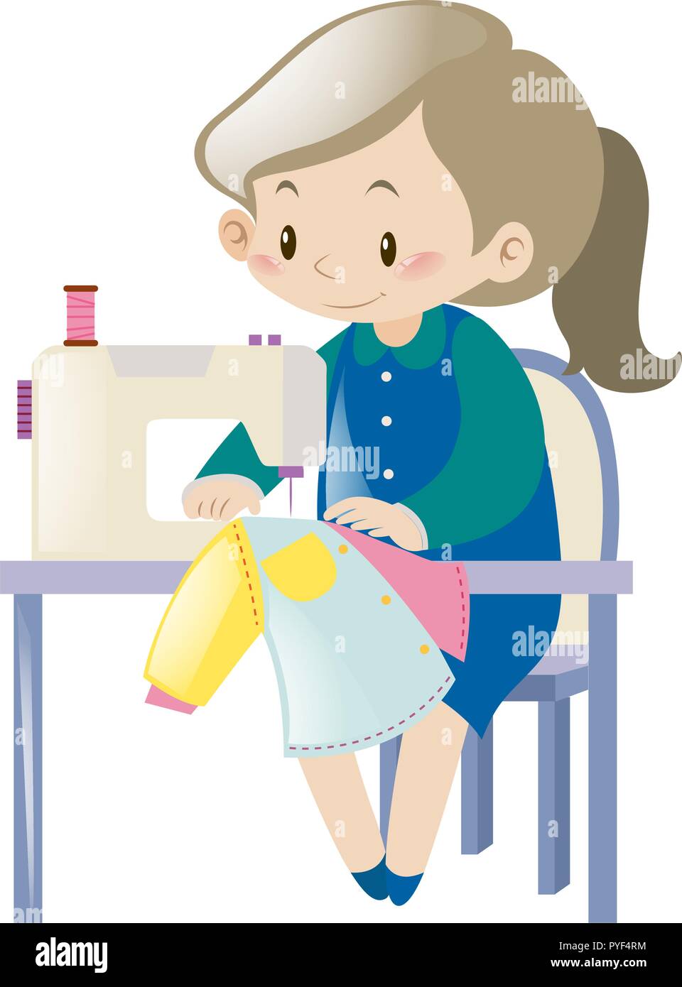 Mujer ropa con la máquina de coser ilustración Imagen Vector de stock -  Alamy
