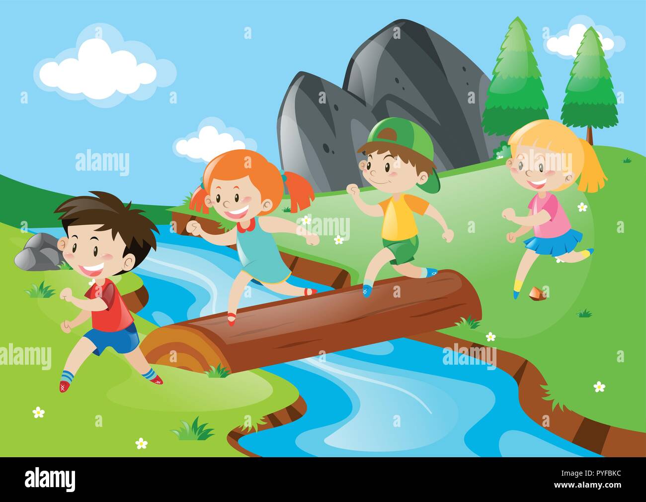 Los niños y niñas de cruzar el río ilustración Imagen Vector de stock Alamy