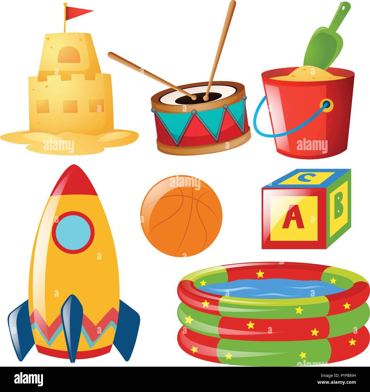 Los distintos elementos de juguetes ilustración Imagen Vector de stock -  Alamy
