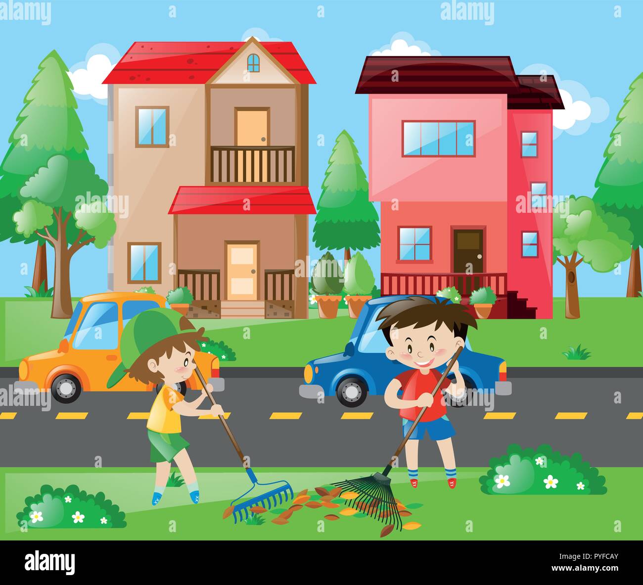 Niños limpiando el patio Imágenes vectoriales de stock Alamy