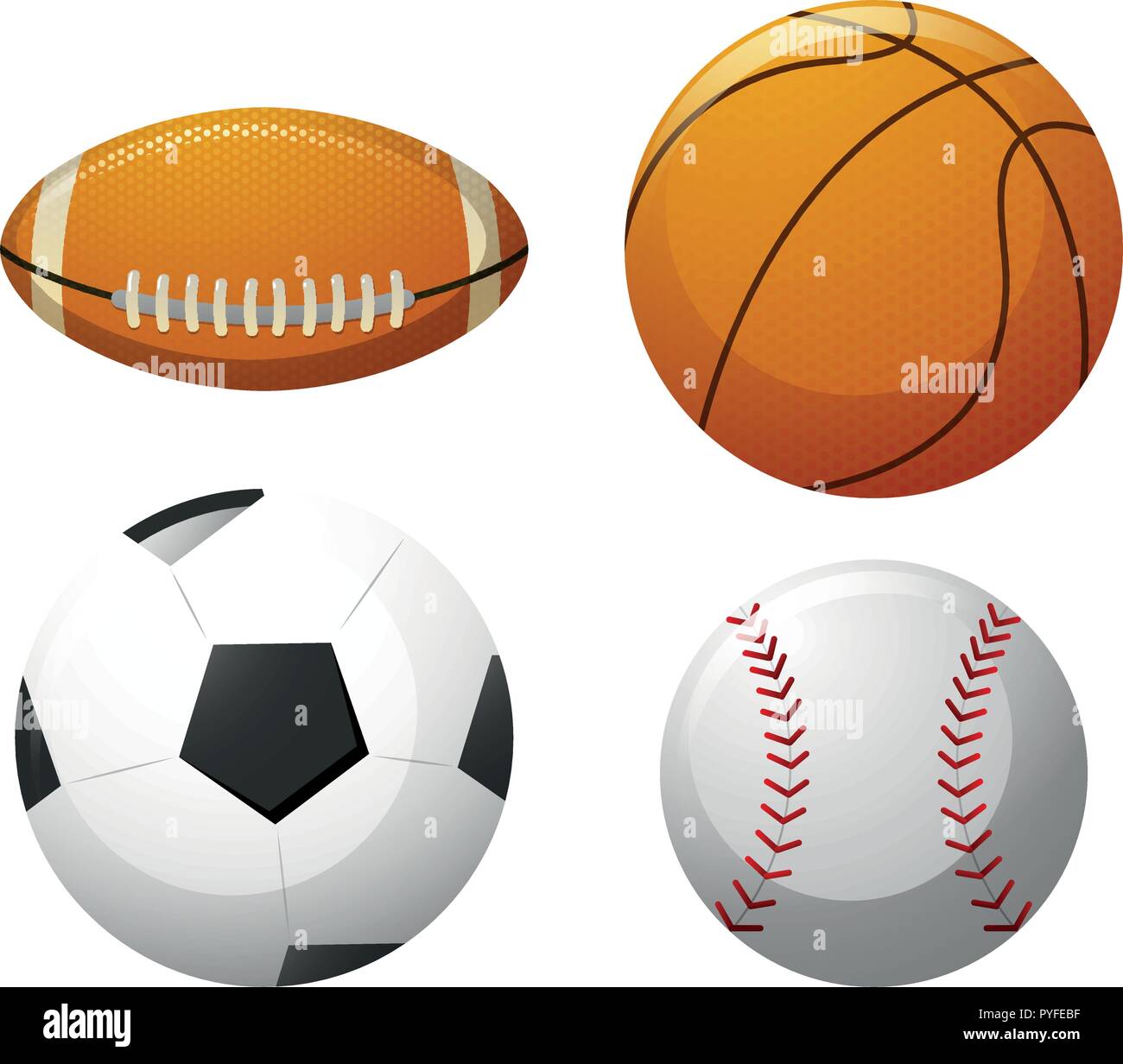 Cuatro diferentes tipos de pelotas ilustración Imagen Vector de stock -  Alamy
