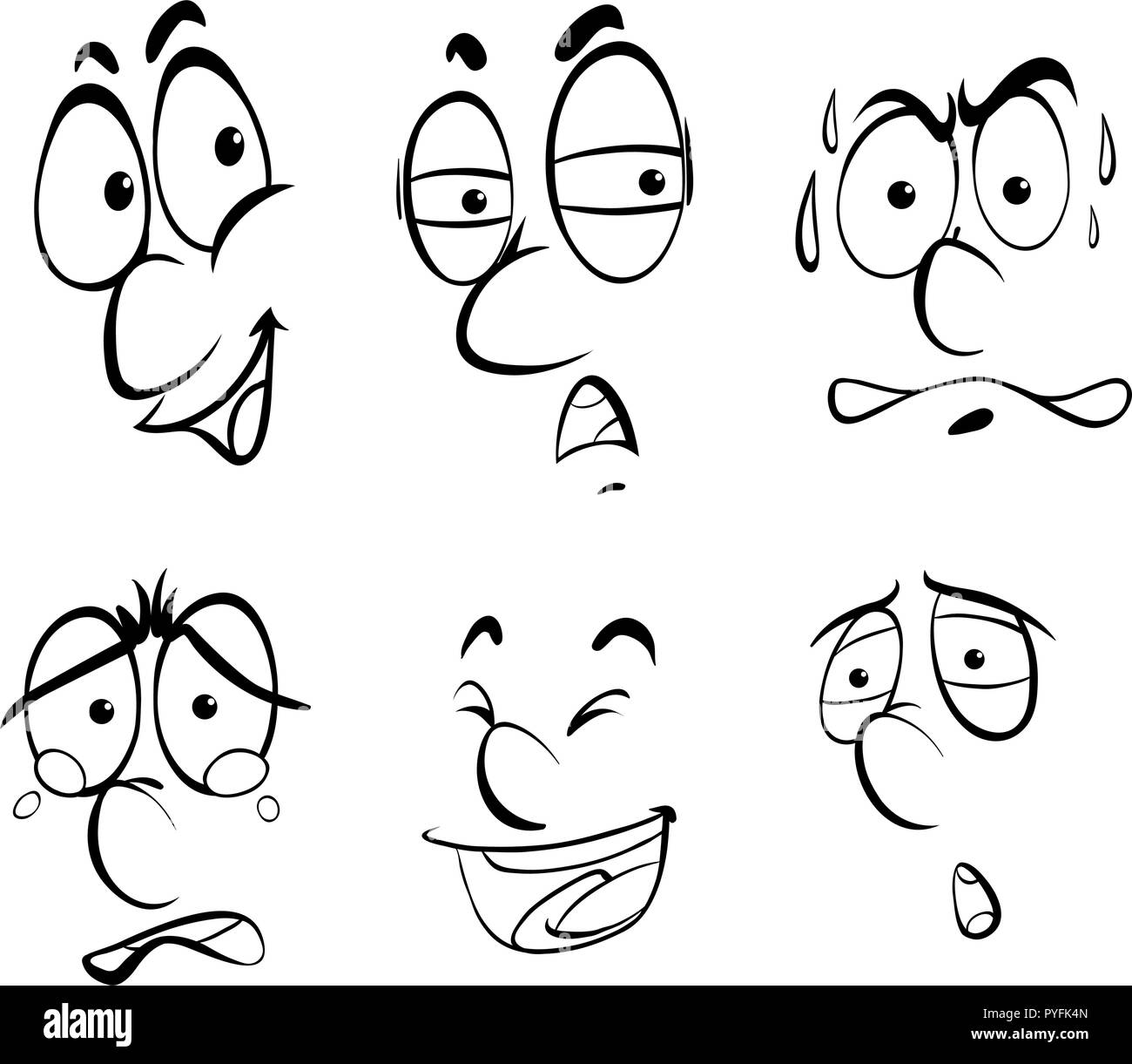 Las diferentes expresiones faciales de derechos ilustración Ilustración del Vector