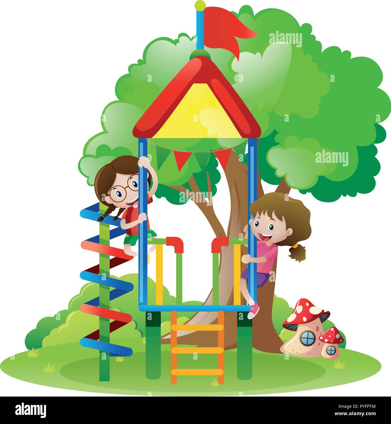 Dos niñas jugando en el parque infantil ilustración Imagen Vector de stock  - Alamy