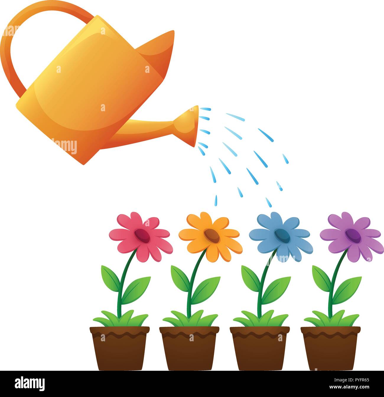 Regadera y flores en el jardín ilustración Imagen Vector de stock - Alamy