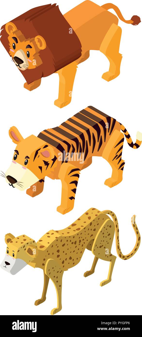 Diseño 3D para ilustración de los tigres y leones Imagen Vector de