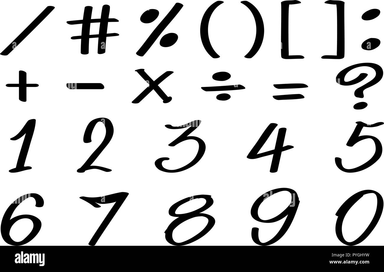 Diseño de fuente para los números y signos matemáticos ilustración Imagen  Vector de stock - Alamy