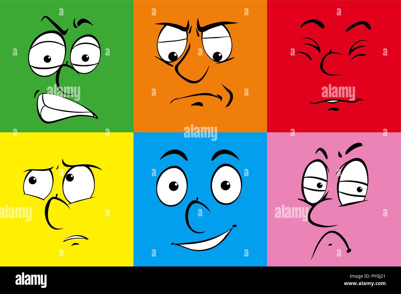 Derechos de las expresiones faciales de coloridas ilustraciones de fondo Ilustración del Vector