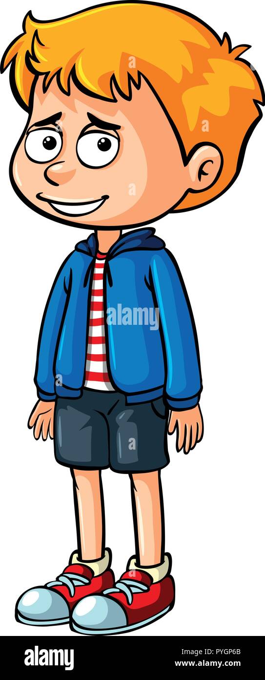 Triste niño parado sobre fondo blanco ilustración Imagen Vector de