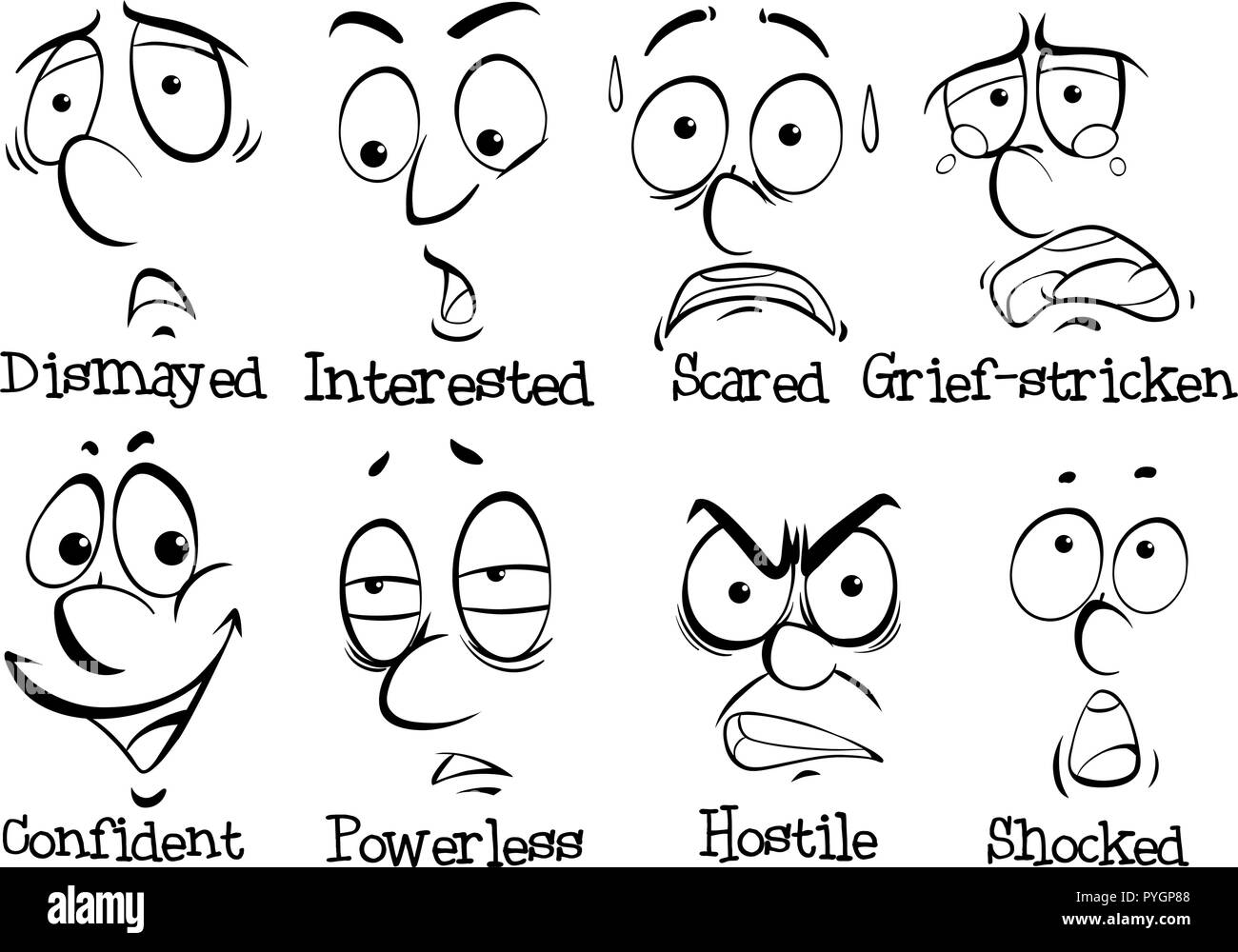Ocho de las expresiones faciales de la ilustración Ilustración del Vector