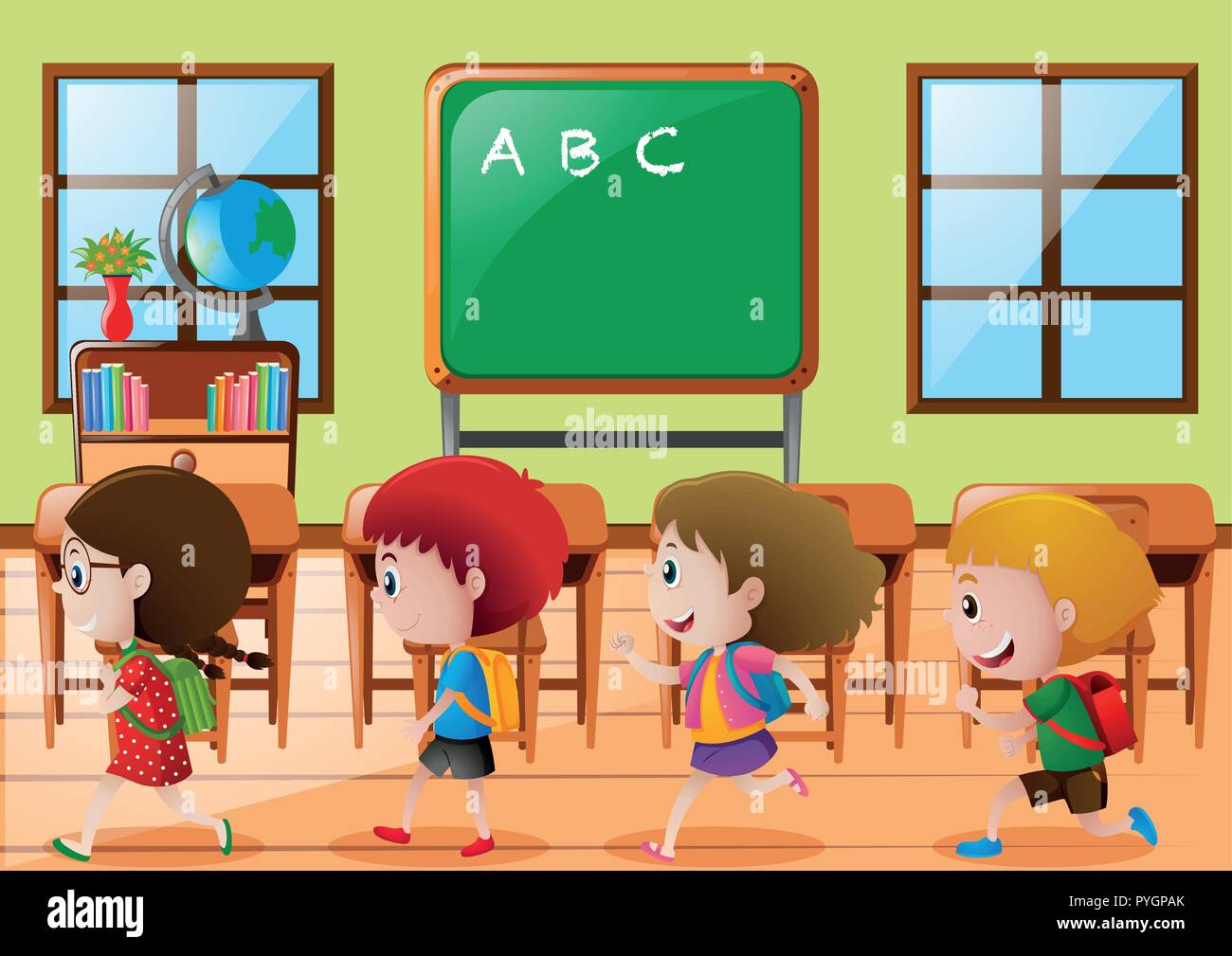 Los niños caminando en ilustración en el aula Imagen Vector de stock