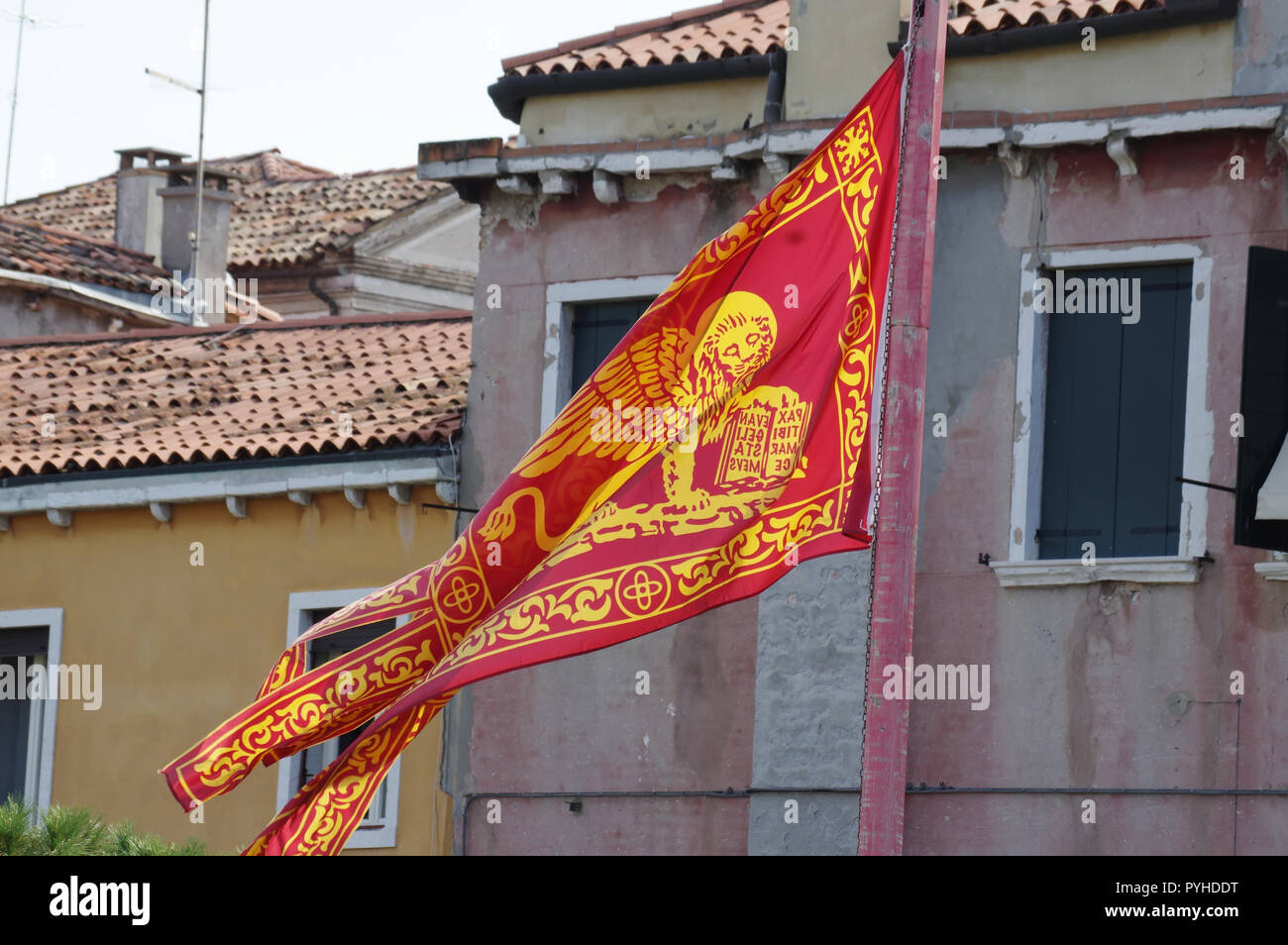 San Marcos, símbolo de la bandera veneciano, Venecia, Italia Foto de stock