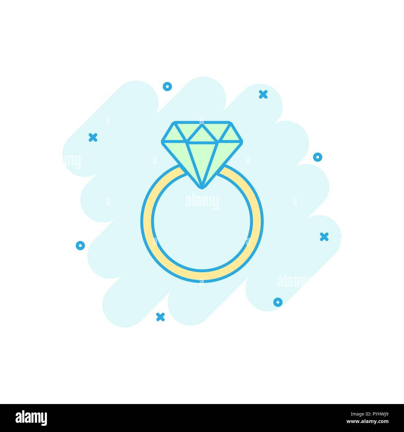 Cartoon vectores anillo de compromiso con icono de diamante en el