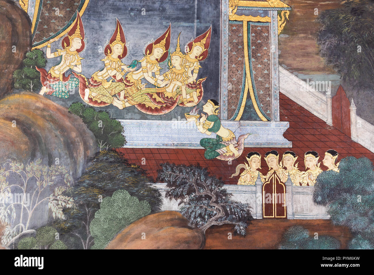 La Pintura Tradicional Tailandes Arte De Pared De Ramayana