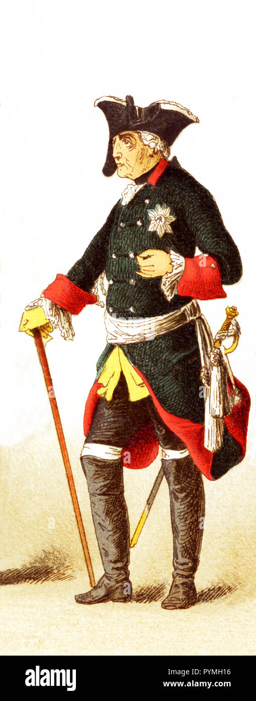 La figura representada es Federico II en el 1700. La ilustración se remonta a 1882. Foto de stock