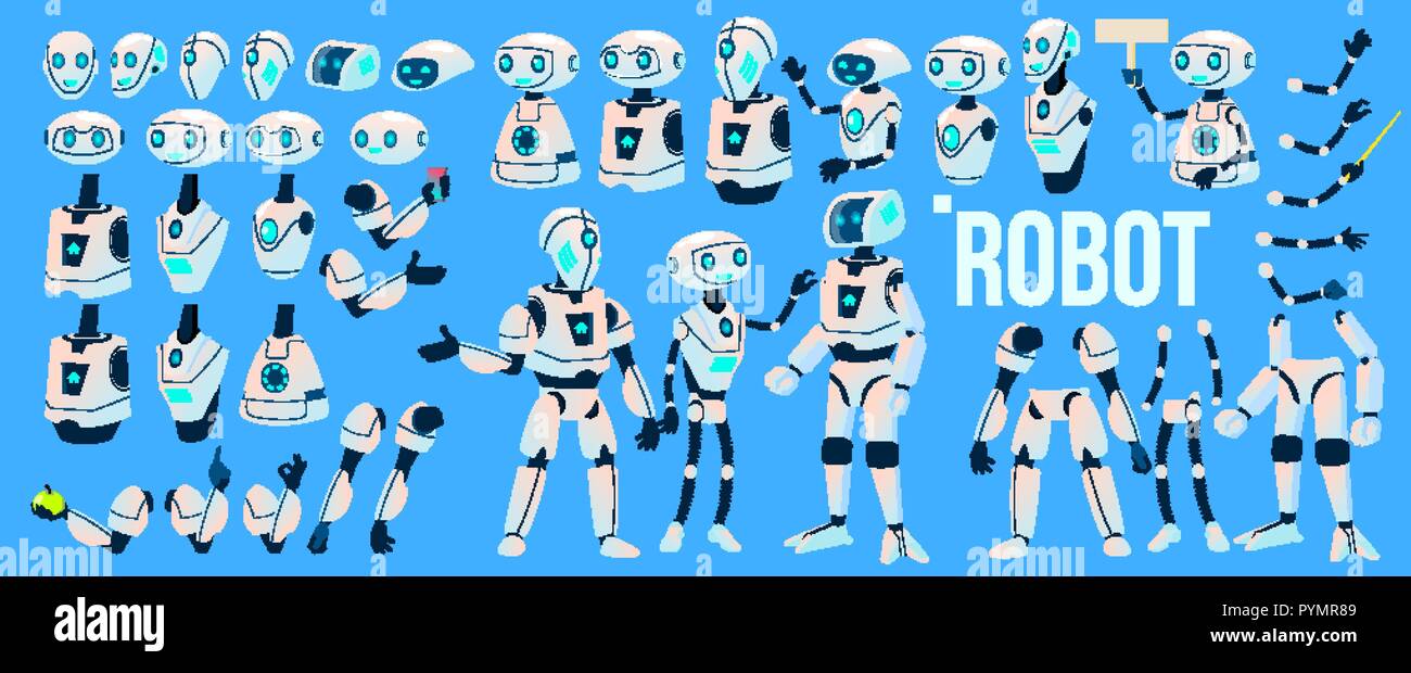 Vector del robot. Conjunto de animaciones. Mecanismo robot ayudante. Ciborgs, AI carácter humanoide futurista. Animados de Inteligencia Artificial. Diseño de páginas Web. Tecnología robótica ilustración aislada Imagen Vector de stock - Alamy Vector del robot. Conjunto de animaciones. Mecanismo robot ayudante. Ciborgs, AI carácter humanoide futurista. Animados de Inteligencia Artificial. Diseño de páginas Web. Tecnología robótica ilustración aislada Imagen Vector de stock - Alamy