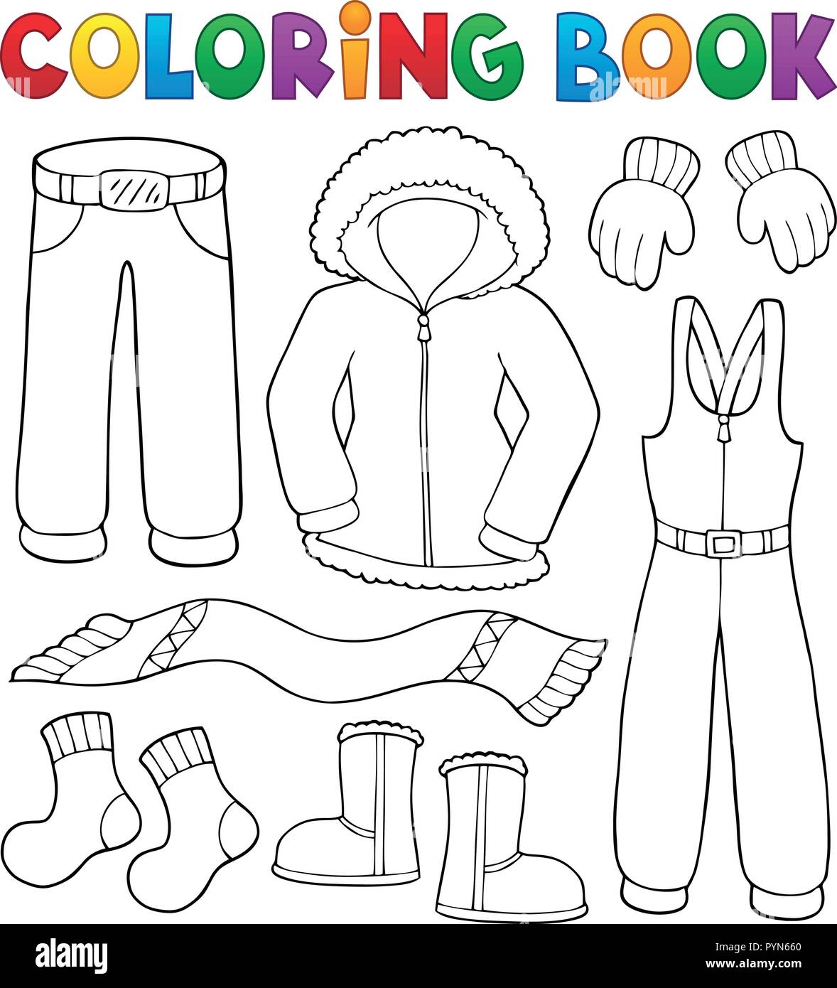 Libro para colorear la ropa de invierno Tema 1 - eps10 ilustración  vectorial Imagen Vector de stock - Alamy