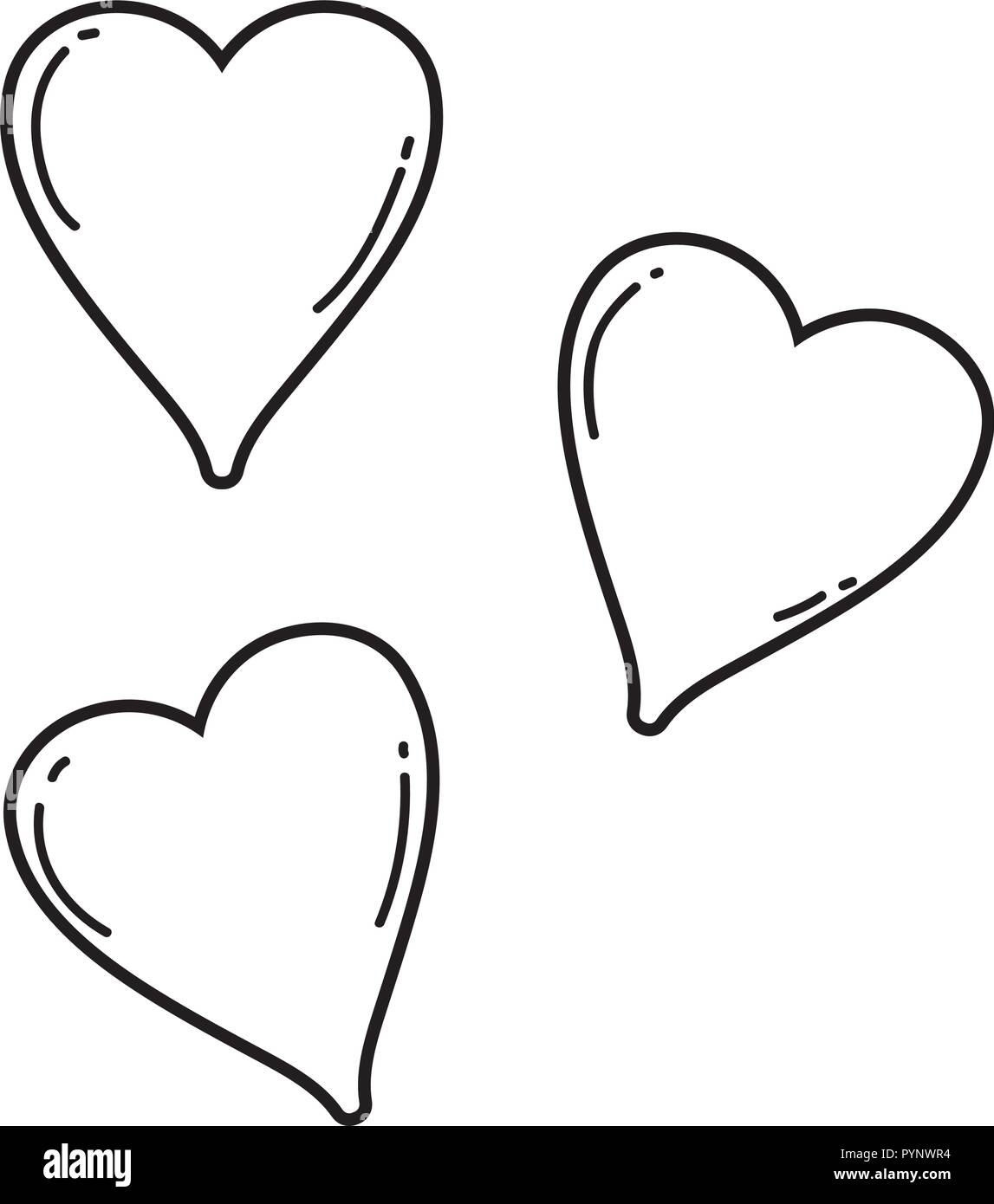 Bonitos corazones dibujos en blanco y negro Imagen Vector de stock - Alamy