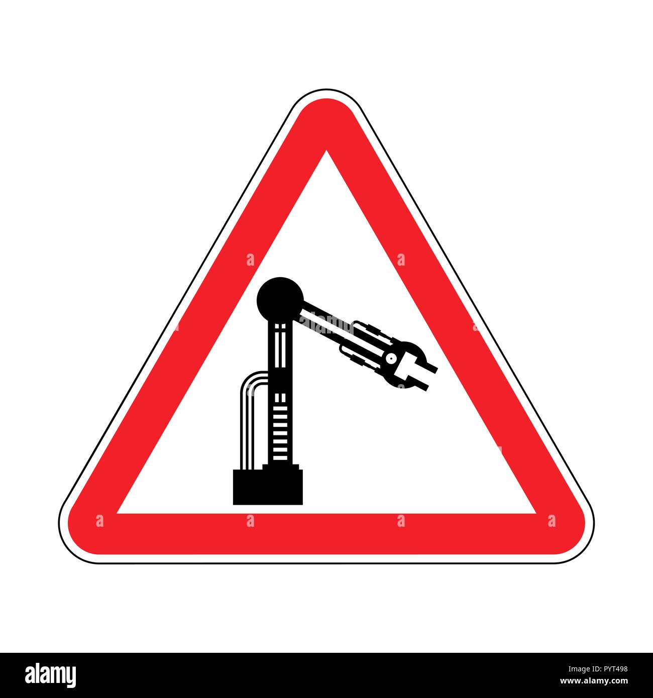 Atención robot industrial. Precaución mano mecánica. Rojo Señal de  carretera de peligro de tecnología industrial Imagen Vector de stock - Alamy