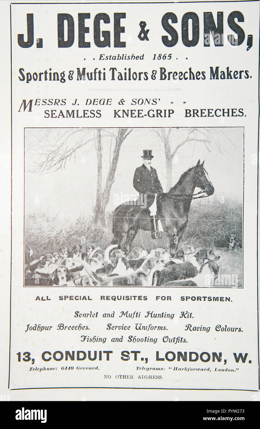 Un sastre viejo el anuncio para ropa deportiva. Desde una revista británica  durante el período 1914-1918. Inglaterra GB Fotografía de stock - Alamy