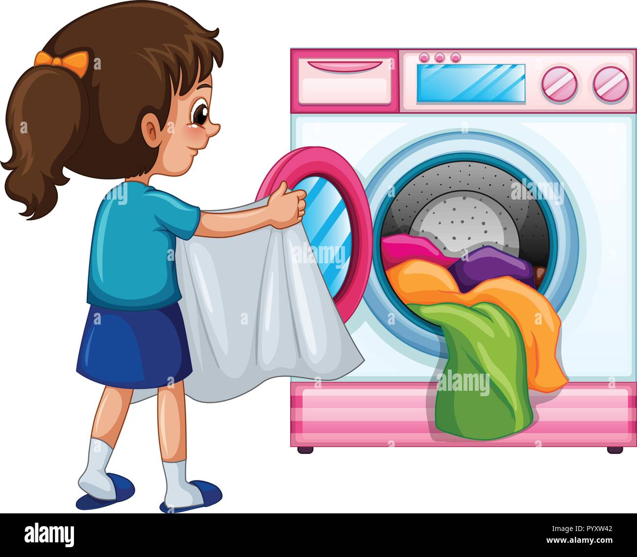 Joven lavando ropa ilustración Imagen Vector de -