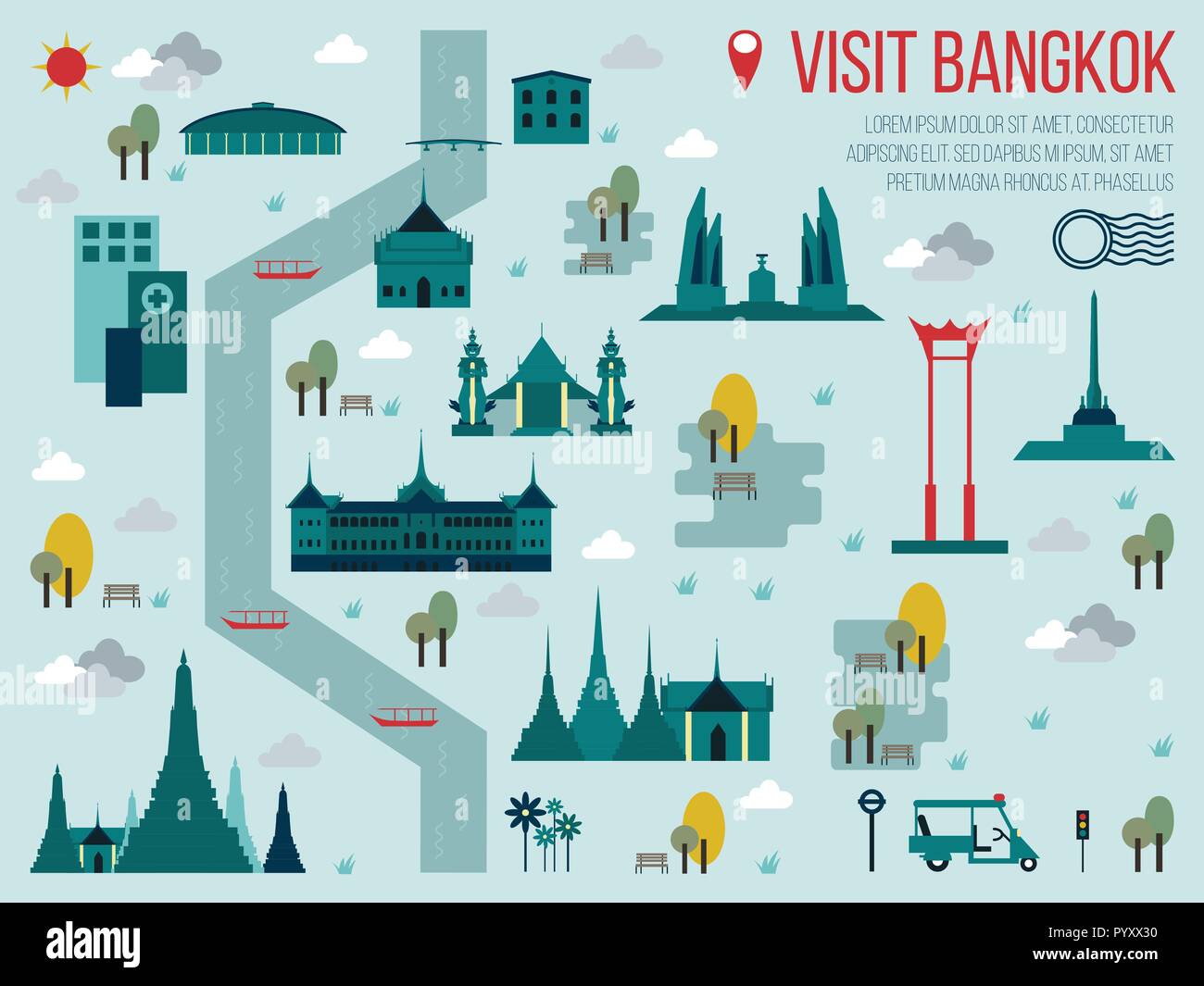Ilustración de visitar Bangkok Concepto Mapa de Viaje Ilustración del Vector