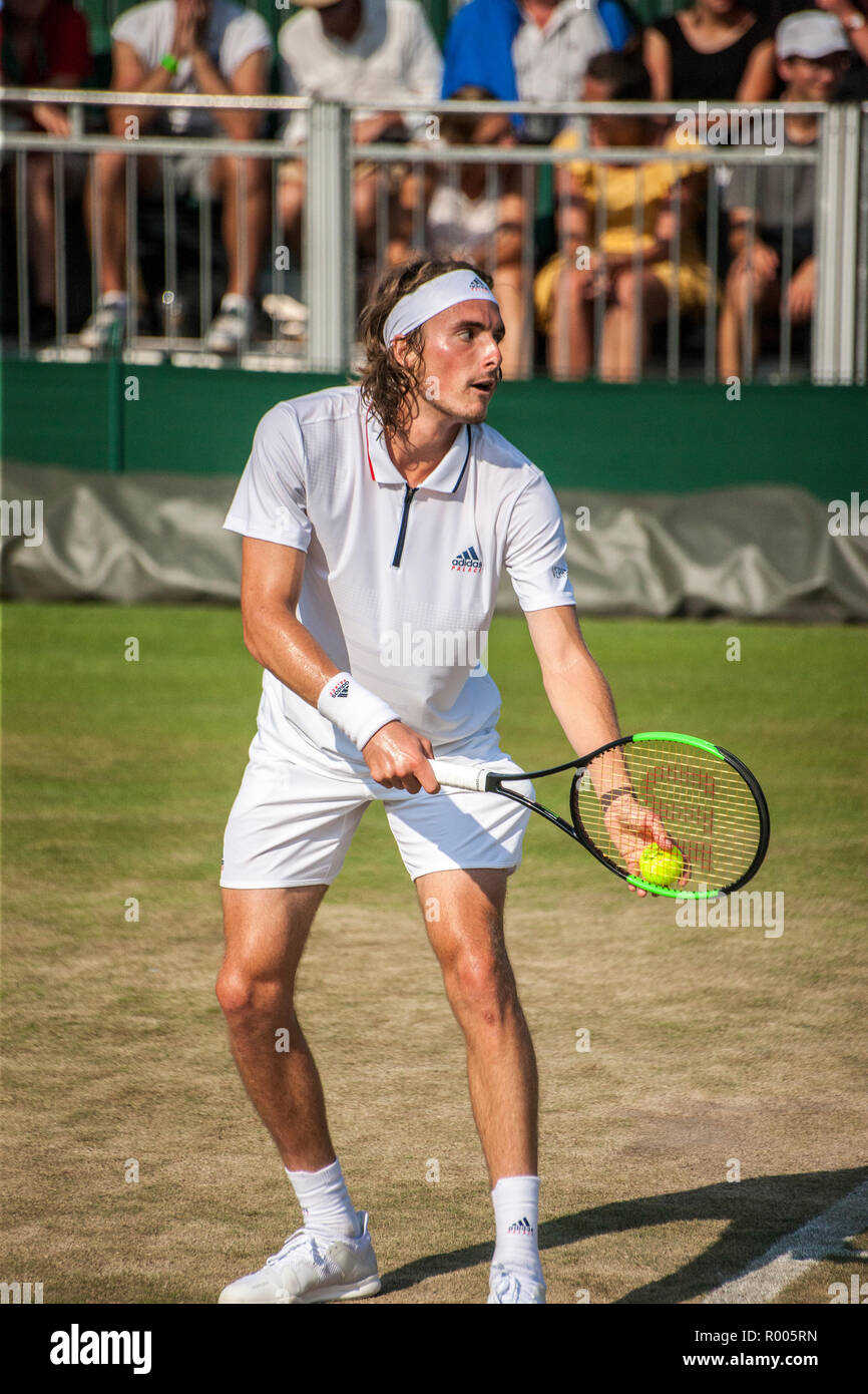 Stefanos Tsitsipas macho jugador de tenis Wimbledon 2018 Foto de stock
