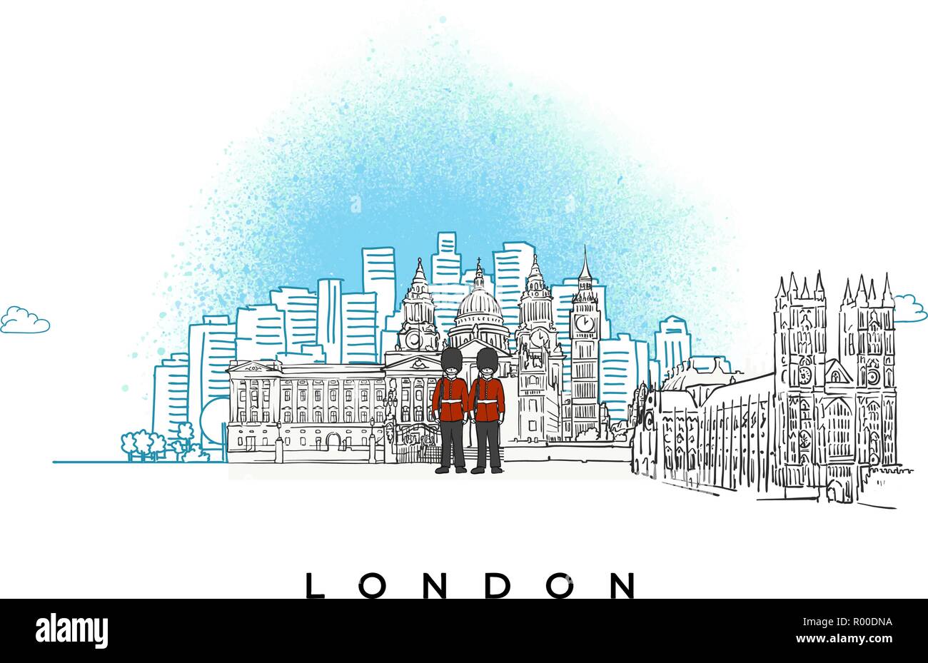 El horizonte de la ciudad de Londres, Reino Unido. Ilustración vectorial dibujada a mano. Ilustración del Vector